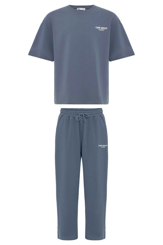 Care About Printed Oversized Sweatsuit Set - 40-573