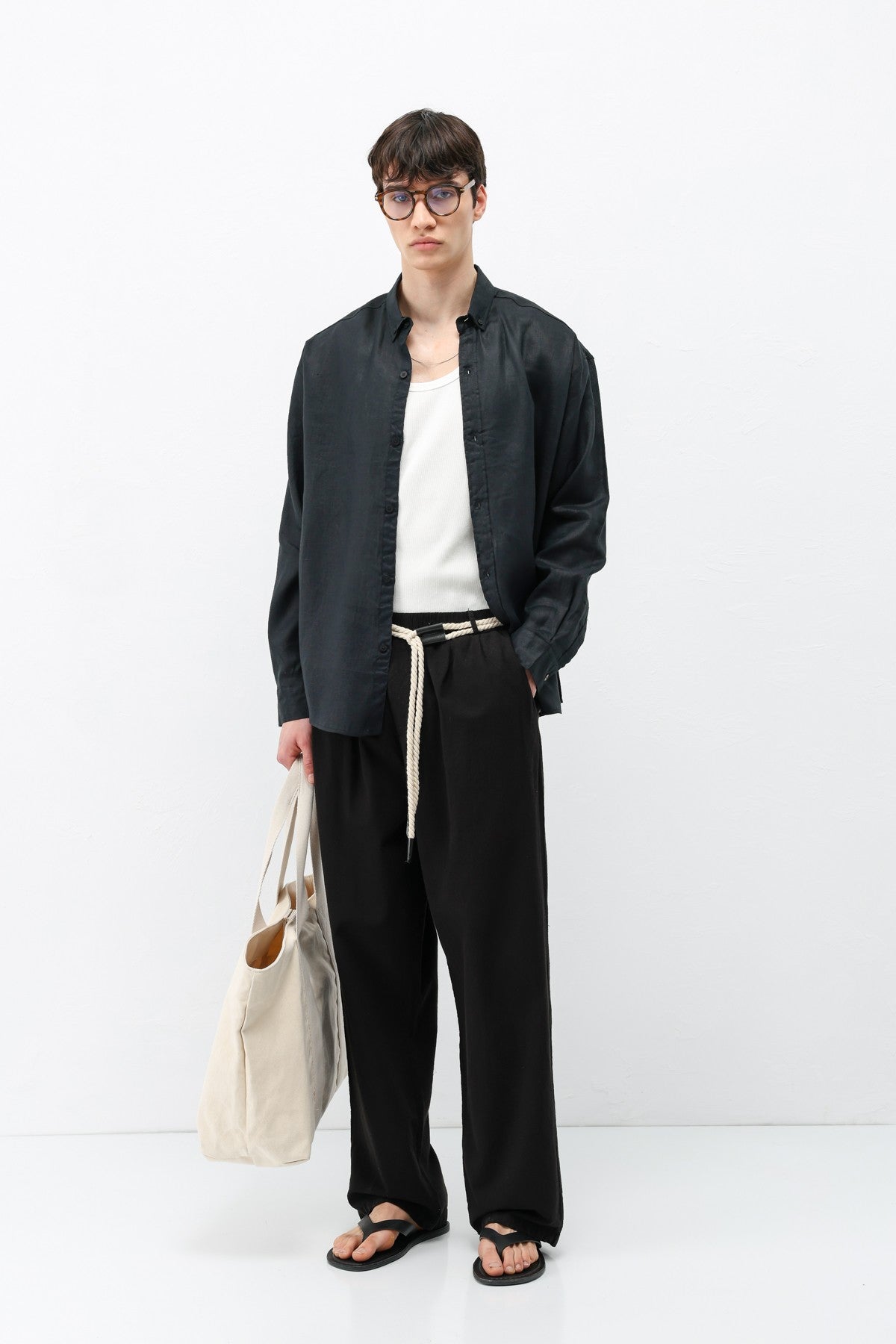 Oversized Linen Pants with Detailed Belt