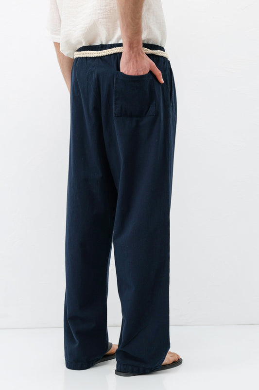 Oversized Linen Pants with Detailed Belt