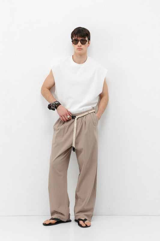 Oversized Linen Pants with Detailed Belt