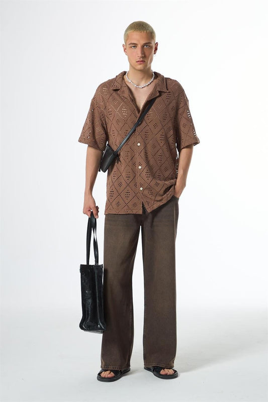 Oversized Short-Sleeve Knit Shirt