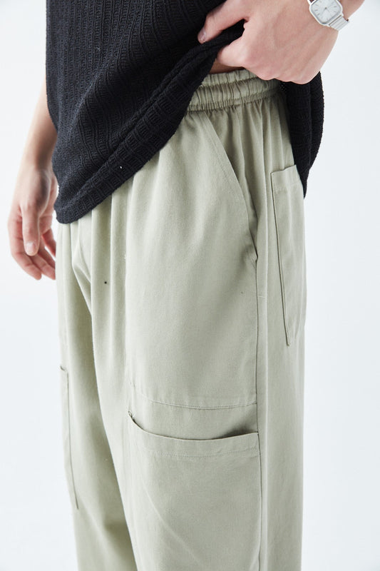 Baggy Linen Pants with Side Pocket Detail