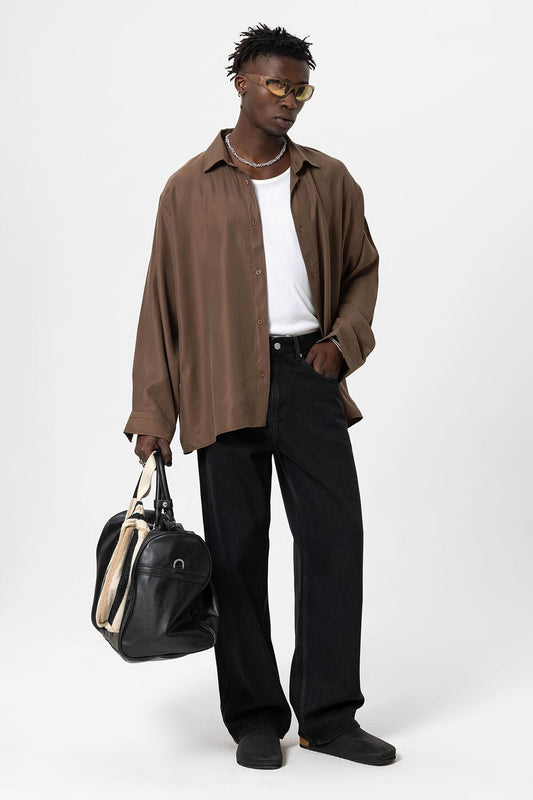 Basic Oversized Long-Sleeve Modal-Blend Shirt