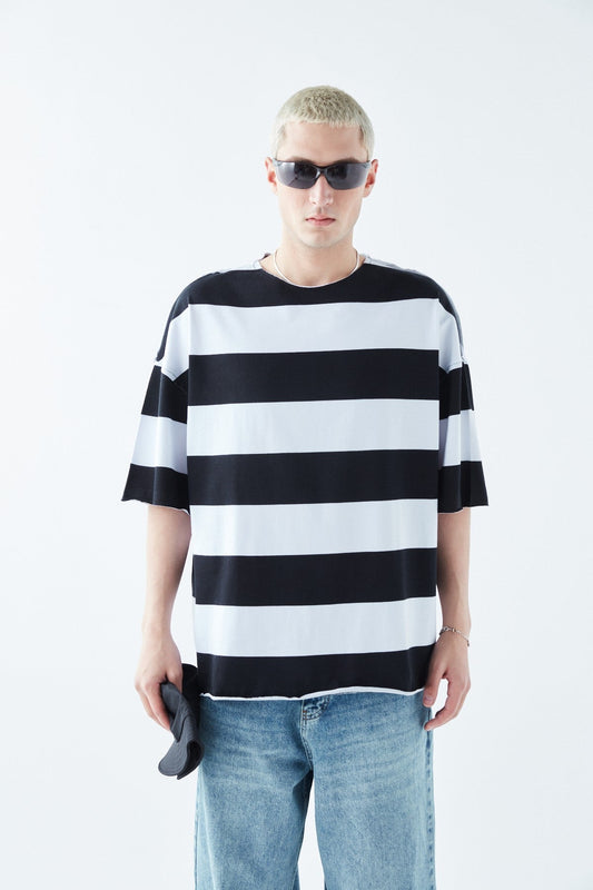 Oversized 100% Cotton T-Shirt with Digital Print Stripes