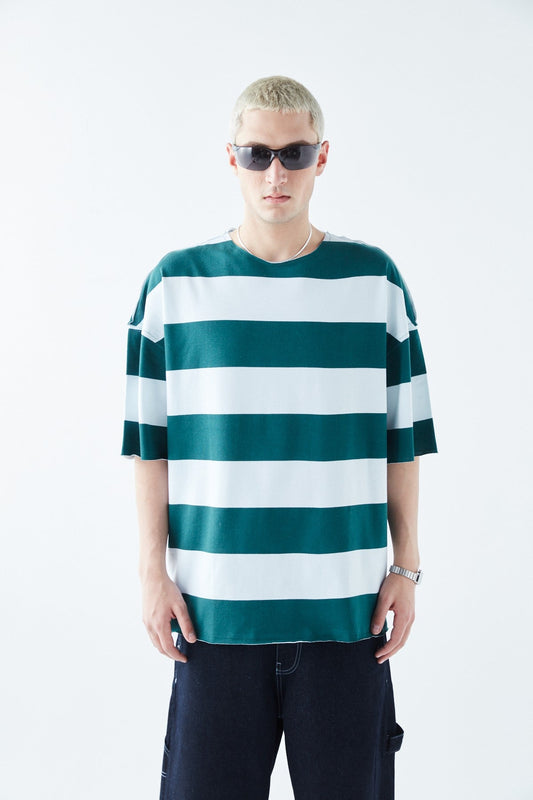 Oversized 100% Cotton T-Shirt with Digital Print Stripes