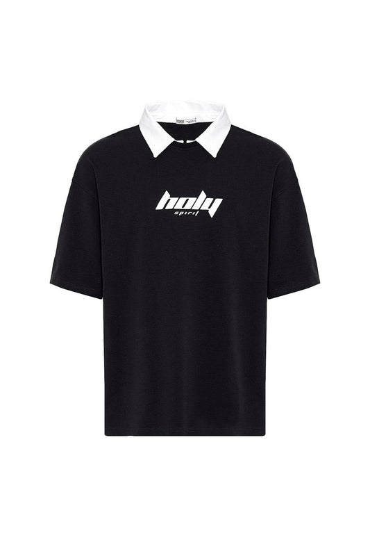 Oversized Printed T-Shirt with a Polo Collar
