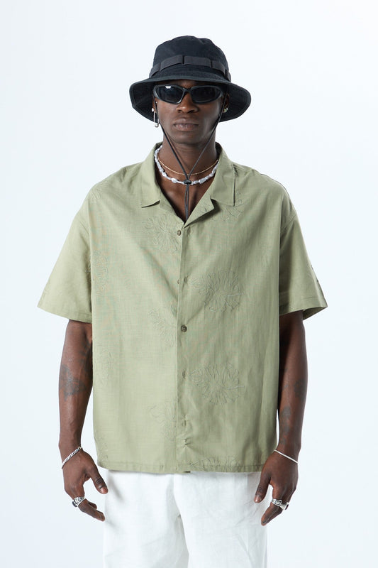 Oversized Linen Shirt with Embroidery Details
