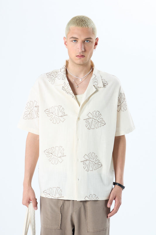 Oversized Linen Shirt with Embroidery Details