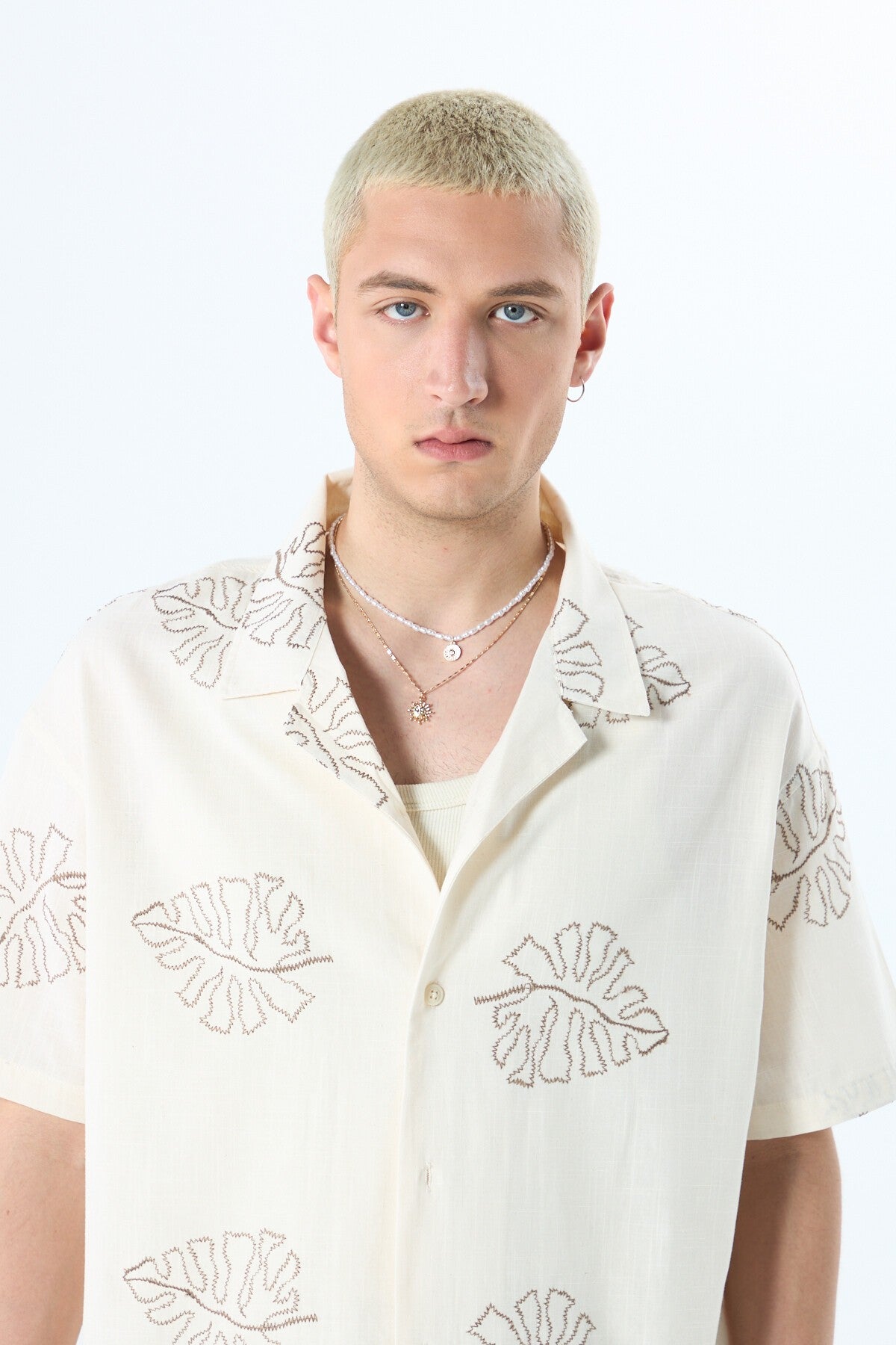 Oversized Linen Shirt with Embroidery Details
