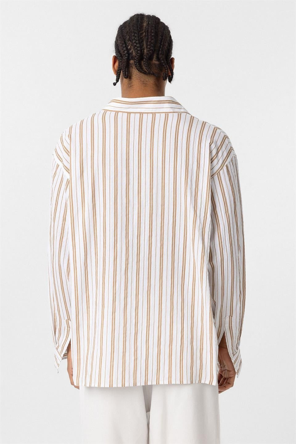 Striped Long-Sleeved Oversized Linen Shirt