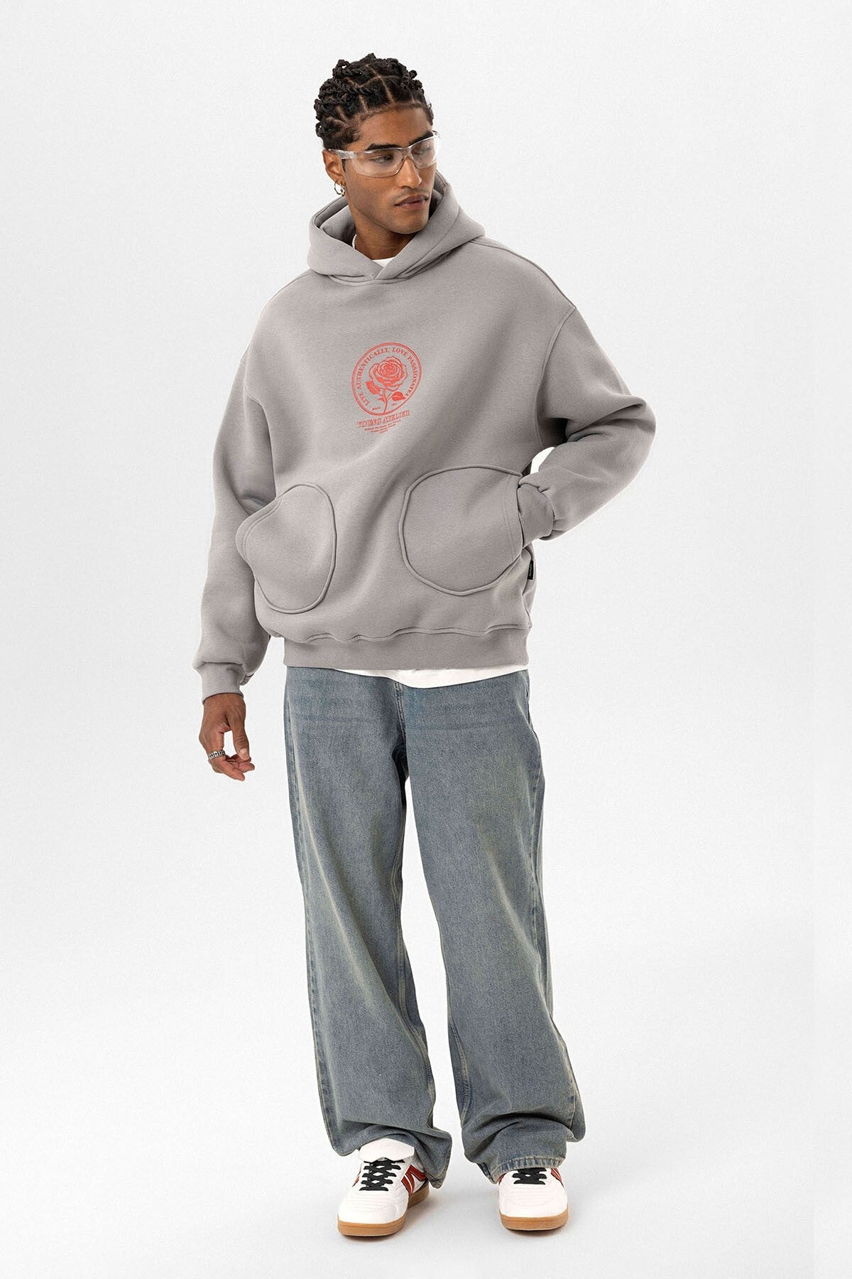 Oversized Sweatshirt with Detailed Pocket Print