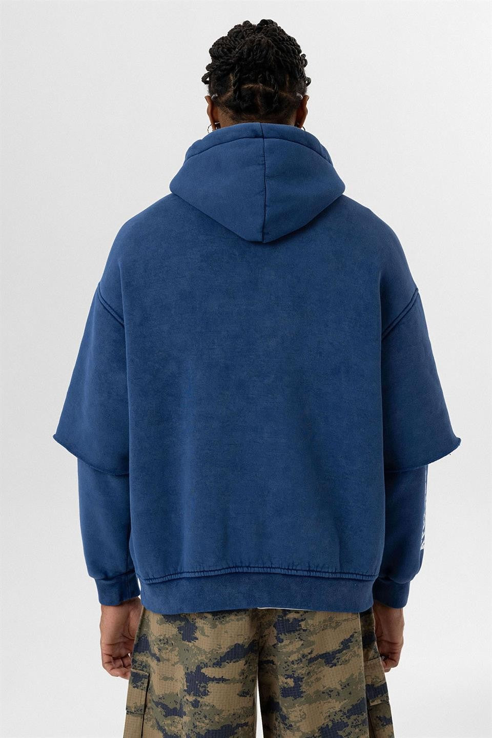 Oversized Hooded Sweatshirt with Double-Sleeve Detail (Washed)