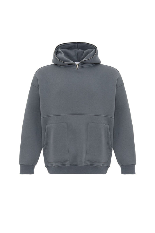 Hooded Sweatshirt with Double-Pocket Zipper Detail
