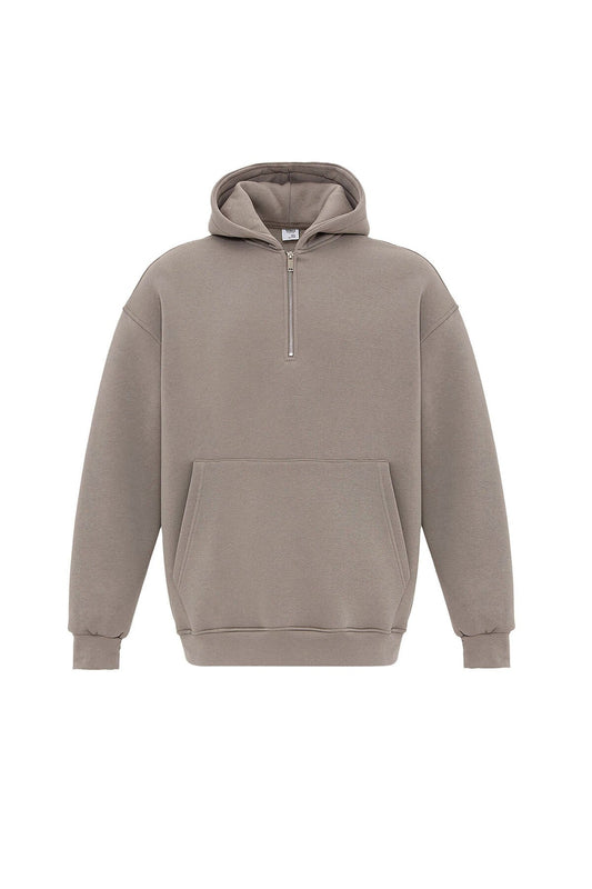 Basic Oversized Hooded Sweatshirt with Zipper Detail