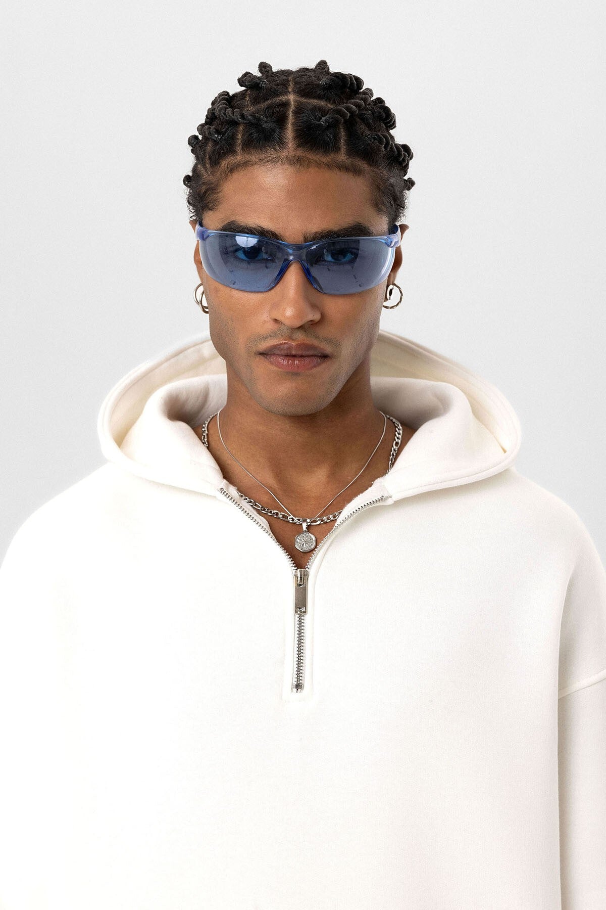 Basic Oversized Hooded Sweatshirt with Zipper Detail