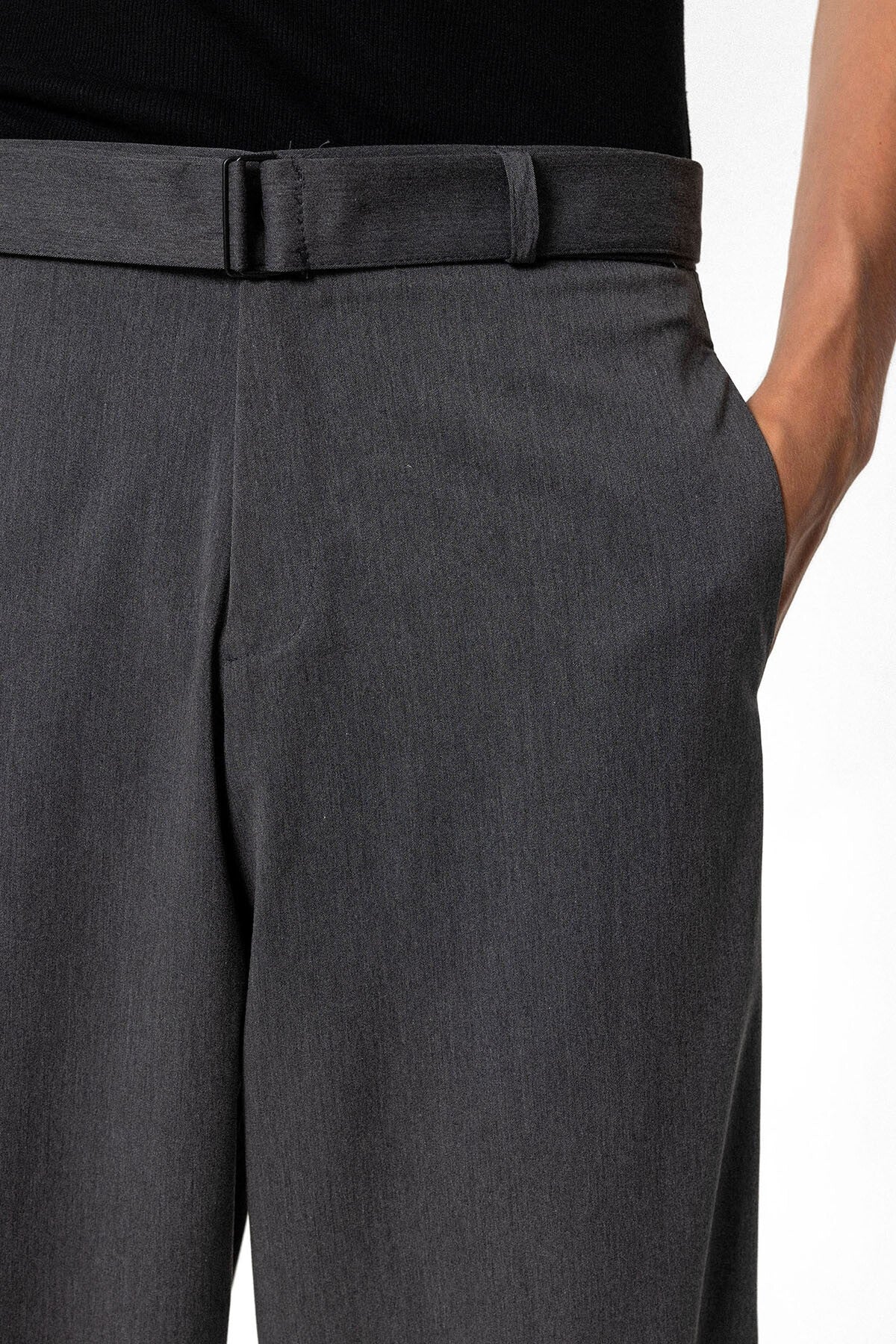 Arched-Waist Baggy Fabric Pants