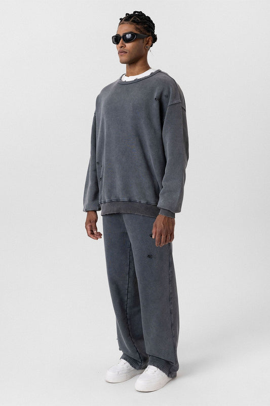 Premium Washed Oversized Sweatsuit Set with Ripped Details