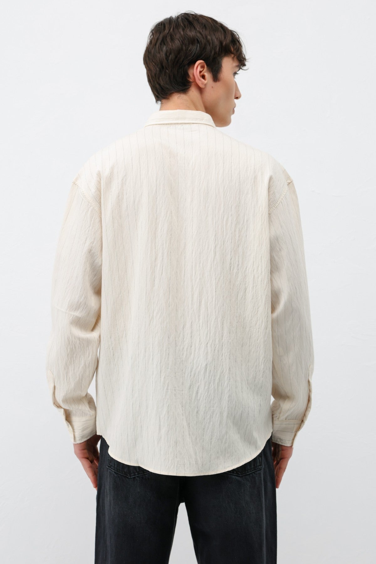Oversized Shirt in Striped Lyocell Fabric