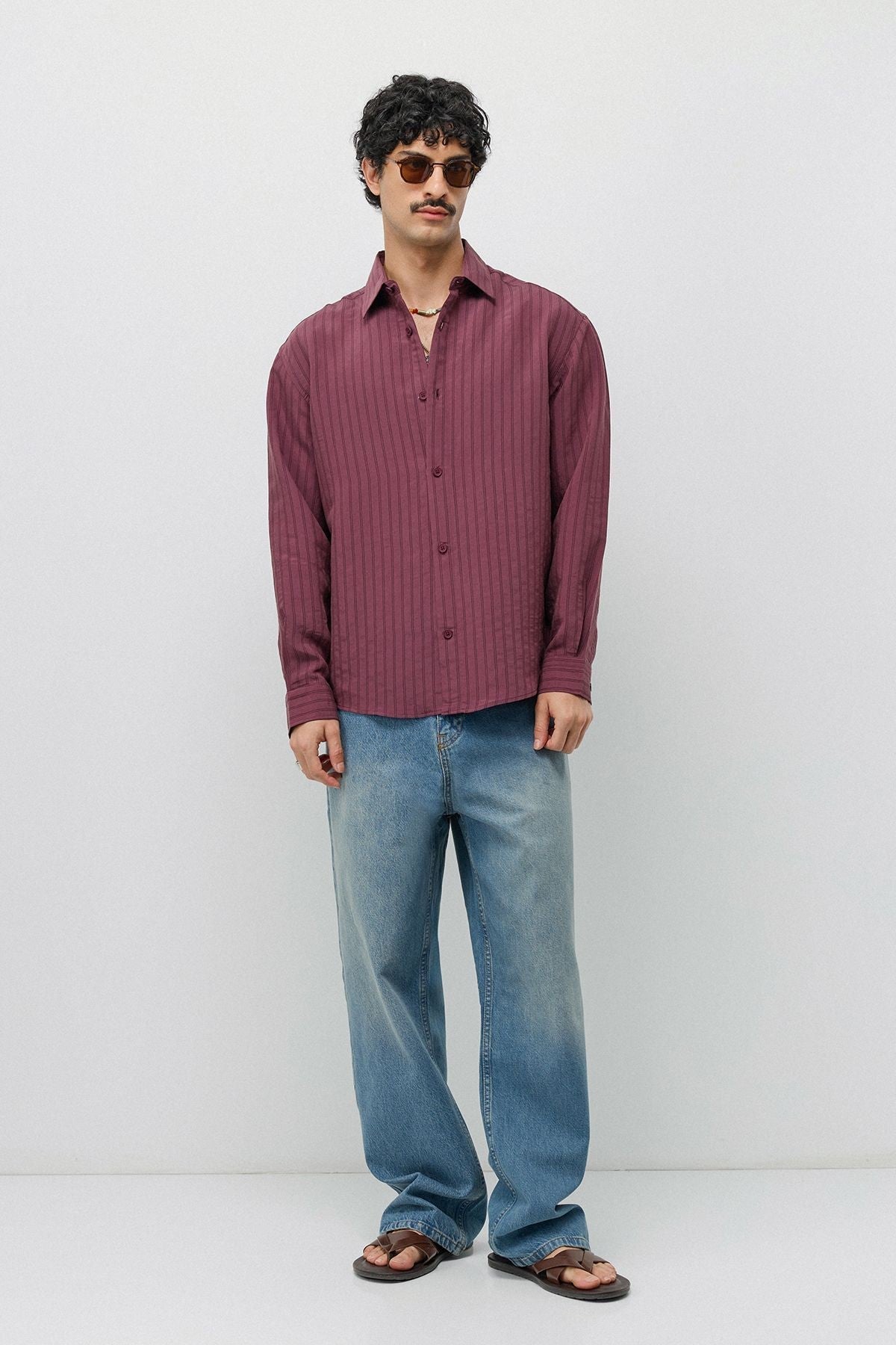 Oversized Shirt with a Modal Blend and Fine Stripes
