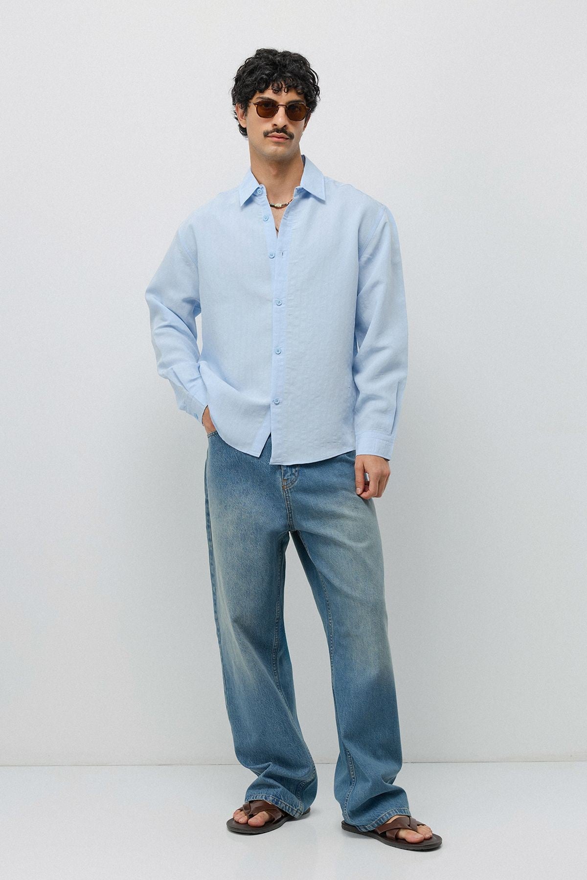 Oversized Shirt with a Modal Blend and Fine Stripes