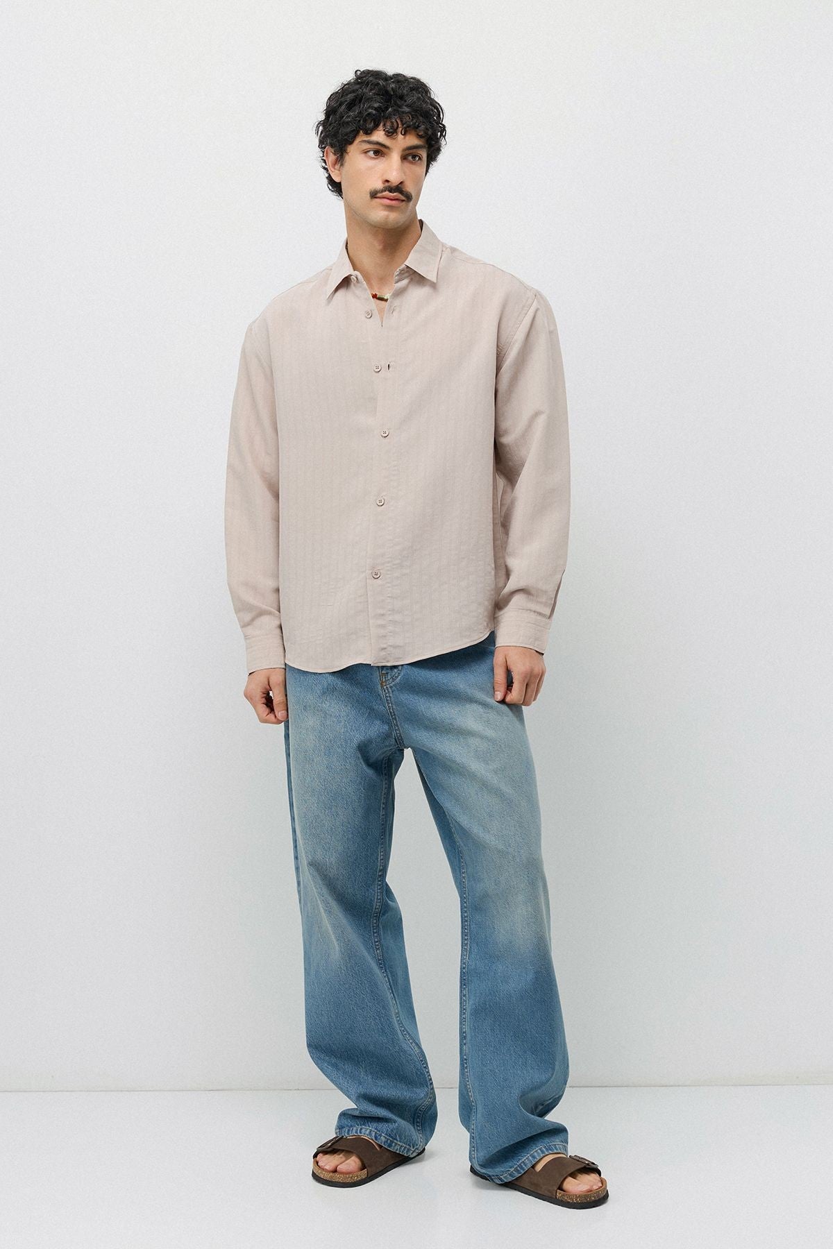 Oversized Shirt with a Modal Blend and Fine Stripes