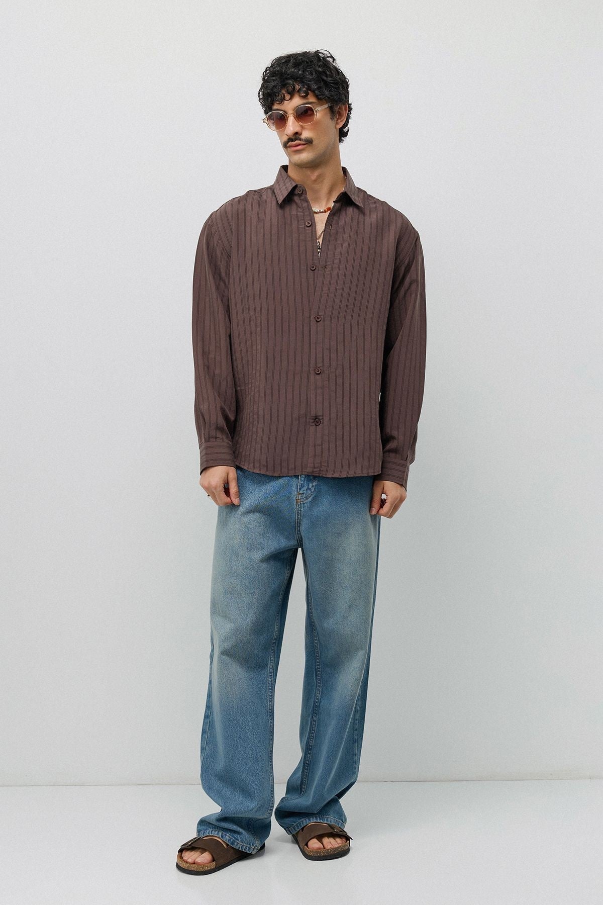 Oversized Shirt with a Modal Blend and Fine Stripes