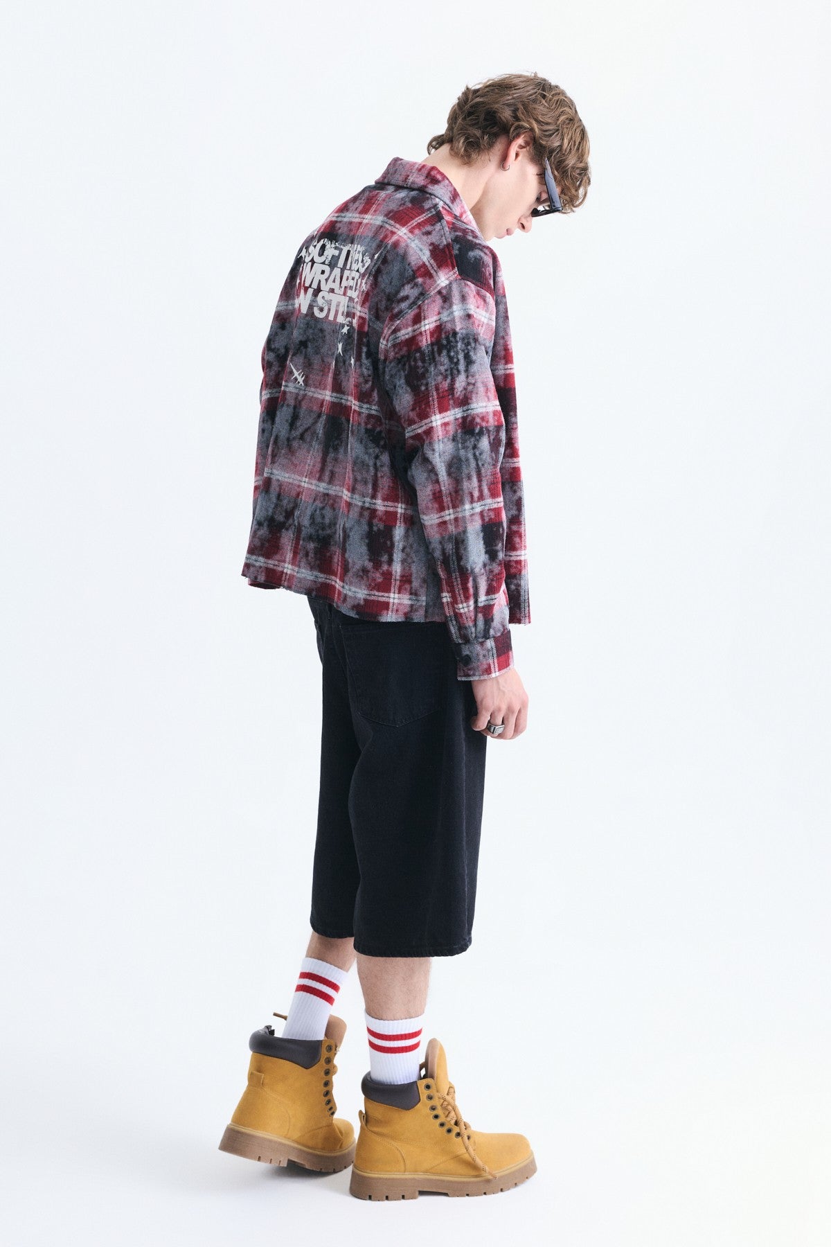 Boxy Fit Checkered Long-Sleeve Shirt