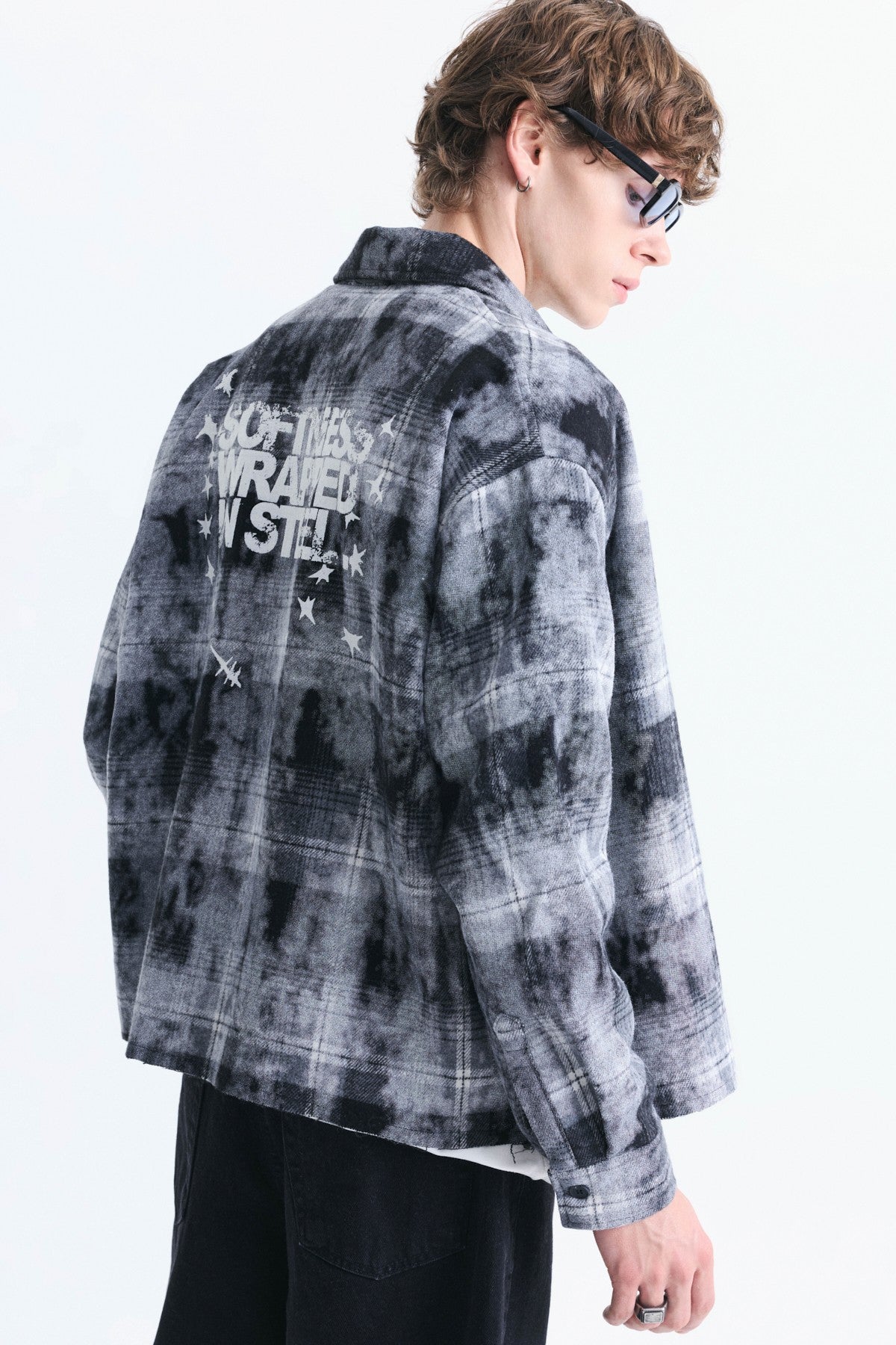 Boxy Fit Checkered Long-Sleeve Shirt