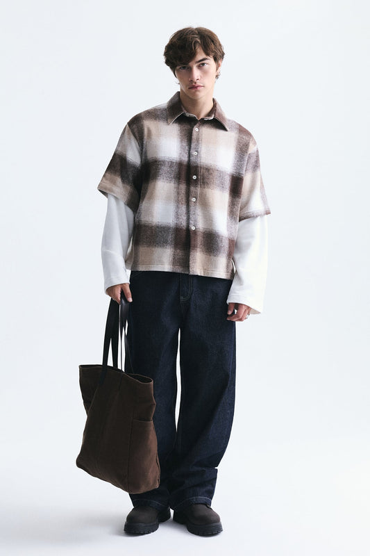 Boxy Fit Checkered Double-Sleeve Shirt
