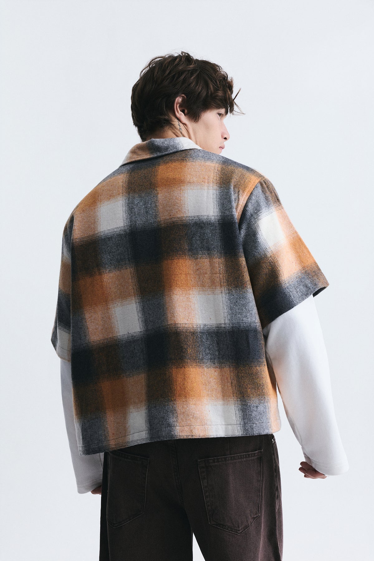 Boxy Fit Checkered Double-Sleeve Shirt