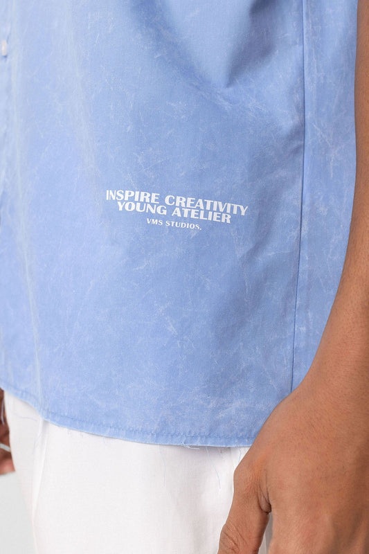 Oversized Short-Sleeve Shirt with Washed-Out Print