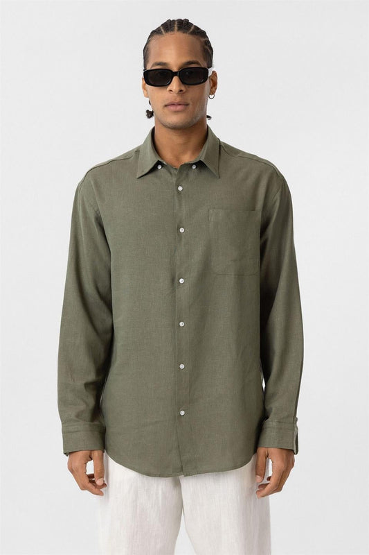 Oversized Long-Sleeve Shirt with Pocket Details