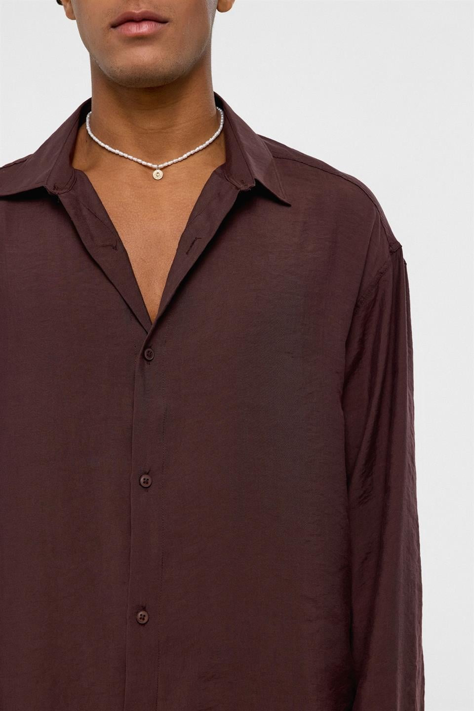 Basic Oversized Long-Sleeve Modal-Blend Shirt V40-61