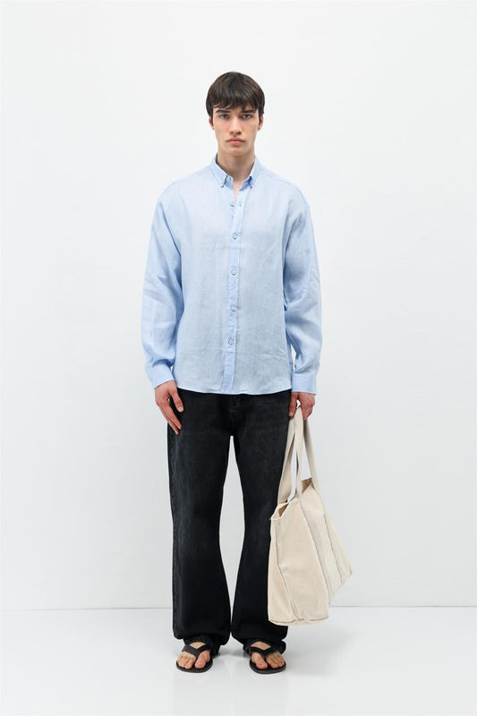 100% Linen Oversized Long-Sleeve Shirt