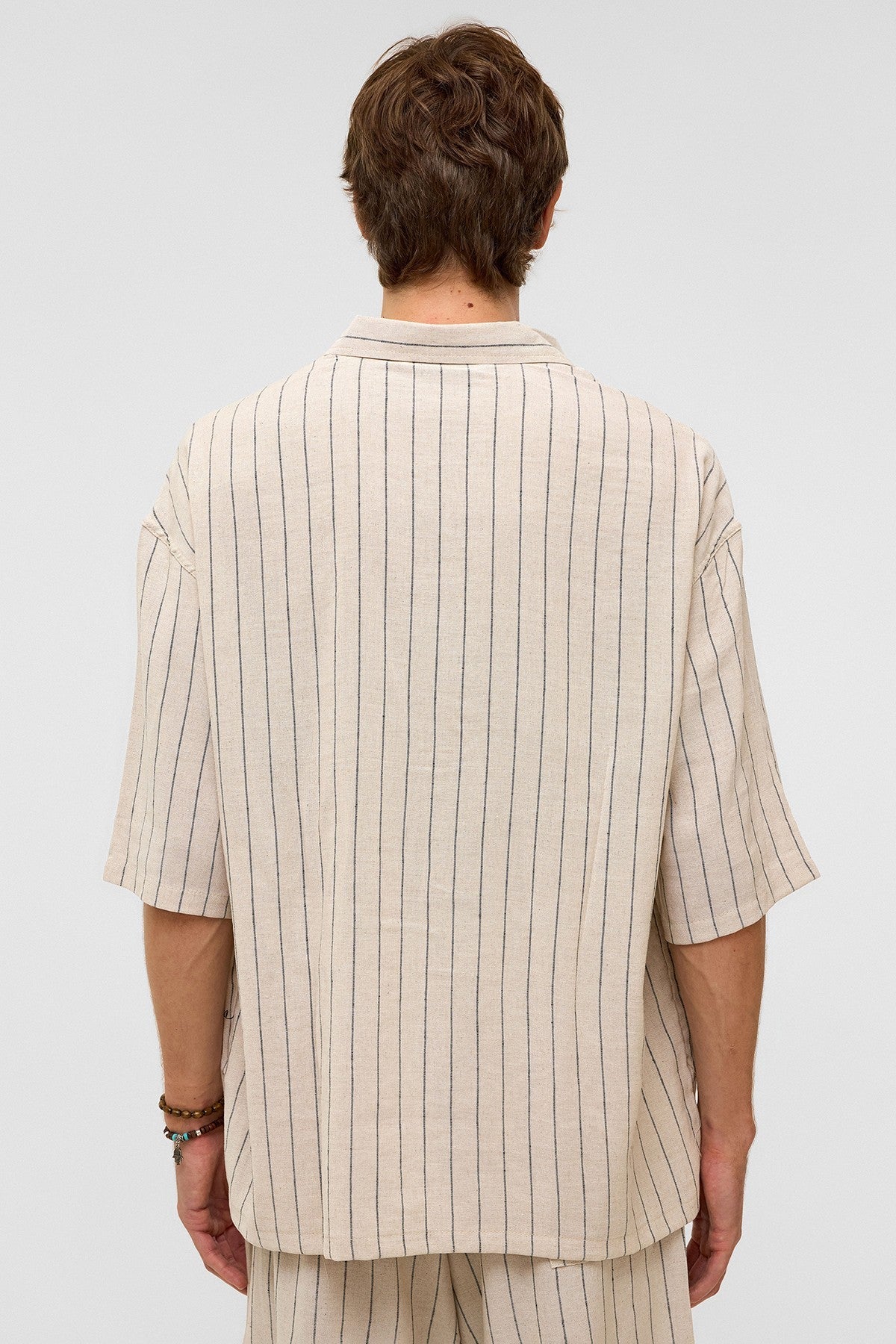 Oversized Striped Short-Sleeved Linen Shirt