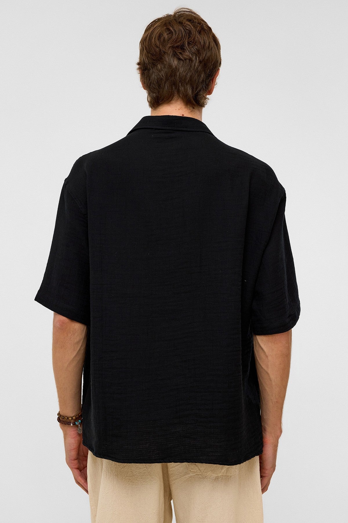 Oversized Short-Sleeved Muslin Shirt