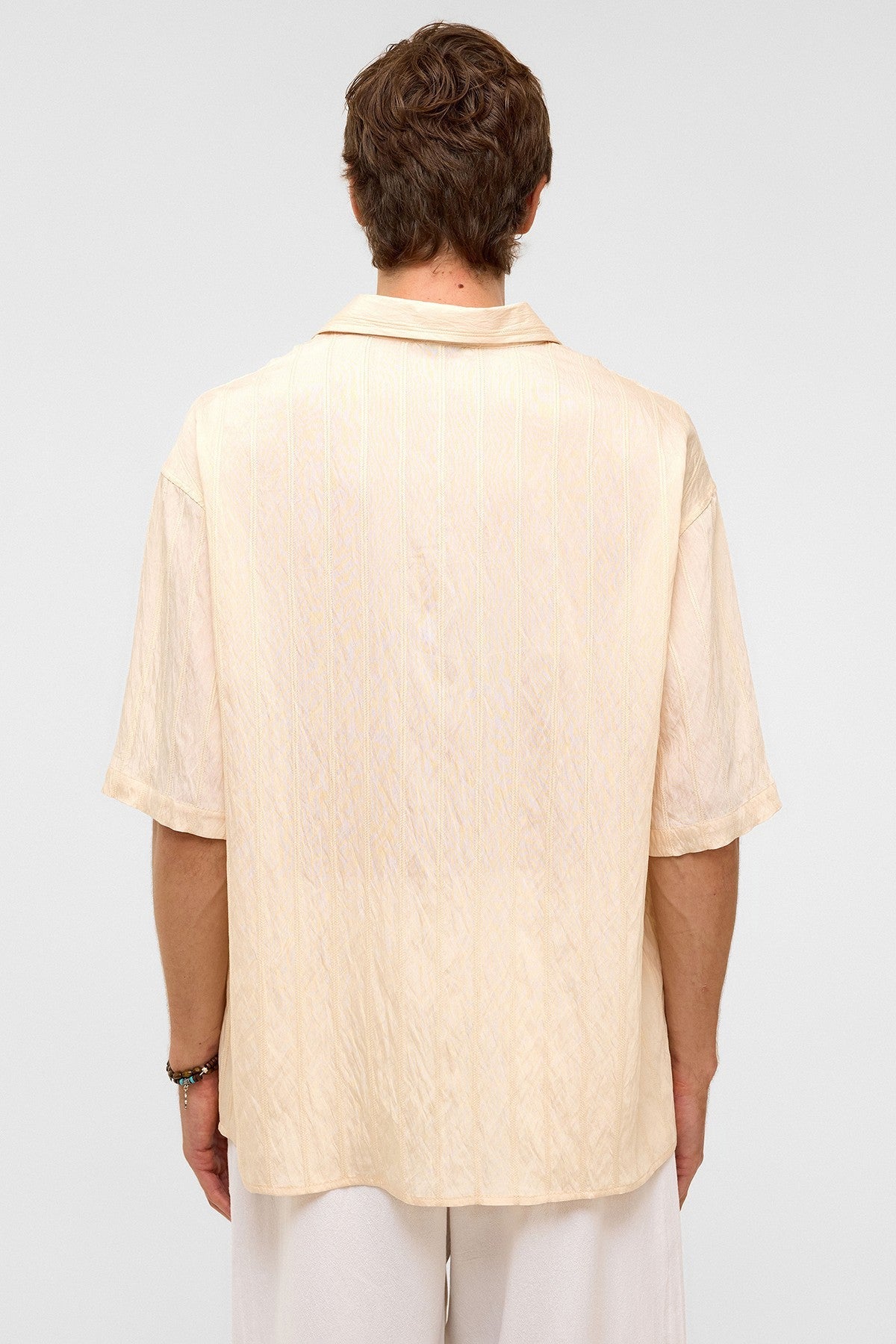 Oversized Striped Short-Sleeved Modal Shirt