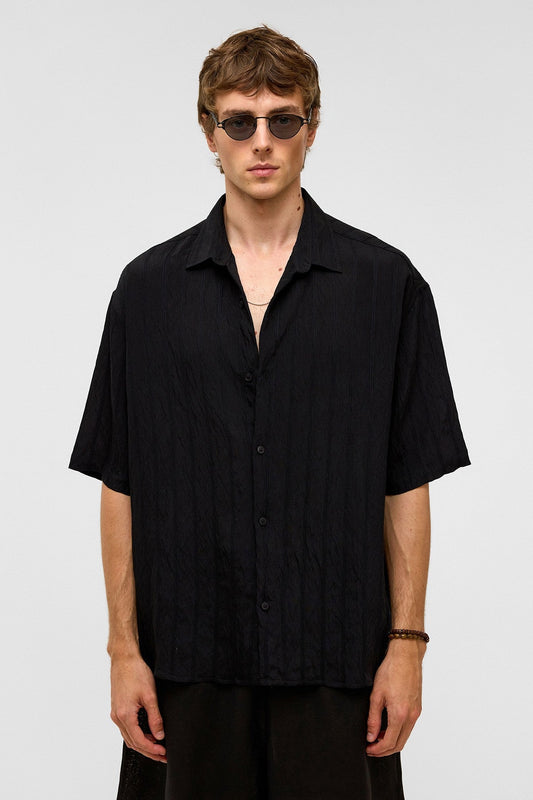 Oversized Striped Short-Sleeved Modal Shirt