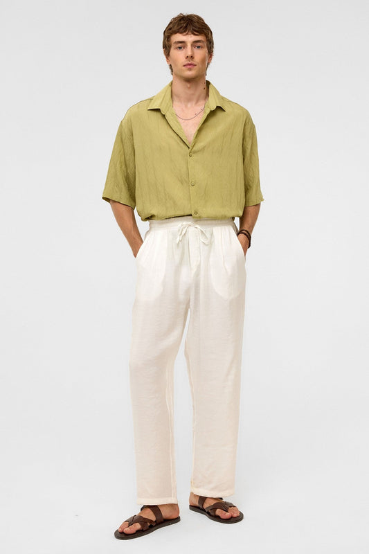Oversized Striped Short-Sleeved Modal Shirt