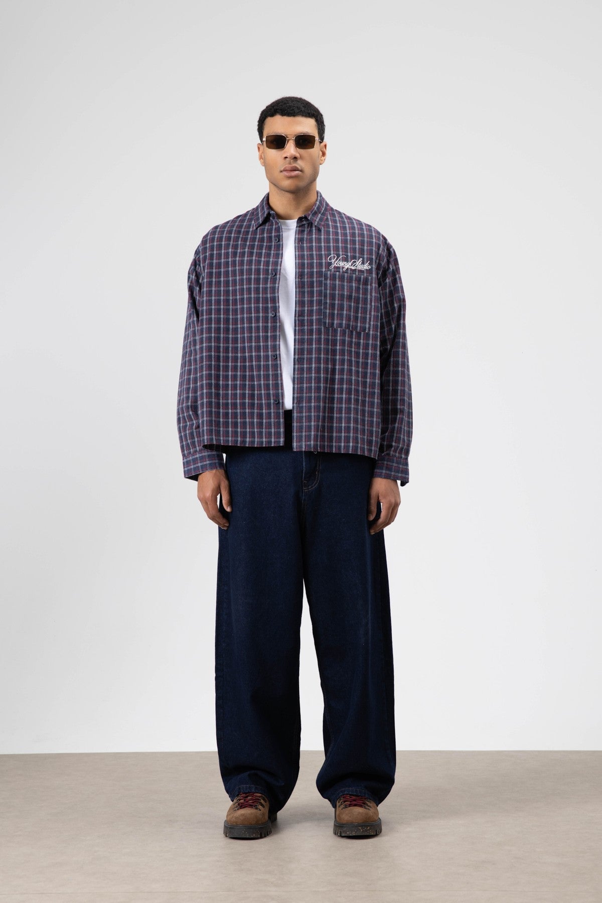 Oversized Checkered Long-Sleeve Shirt with Back Print