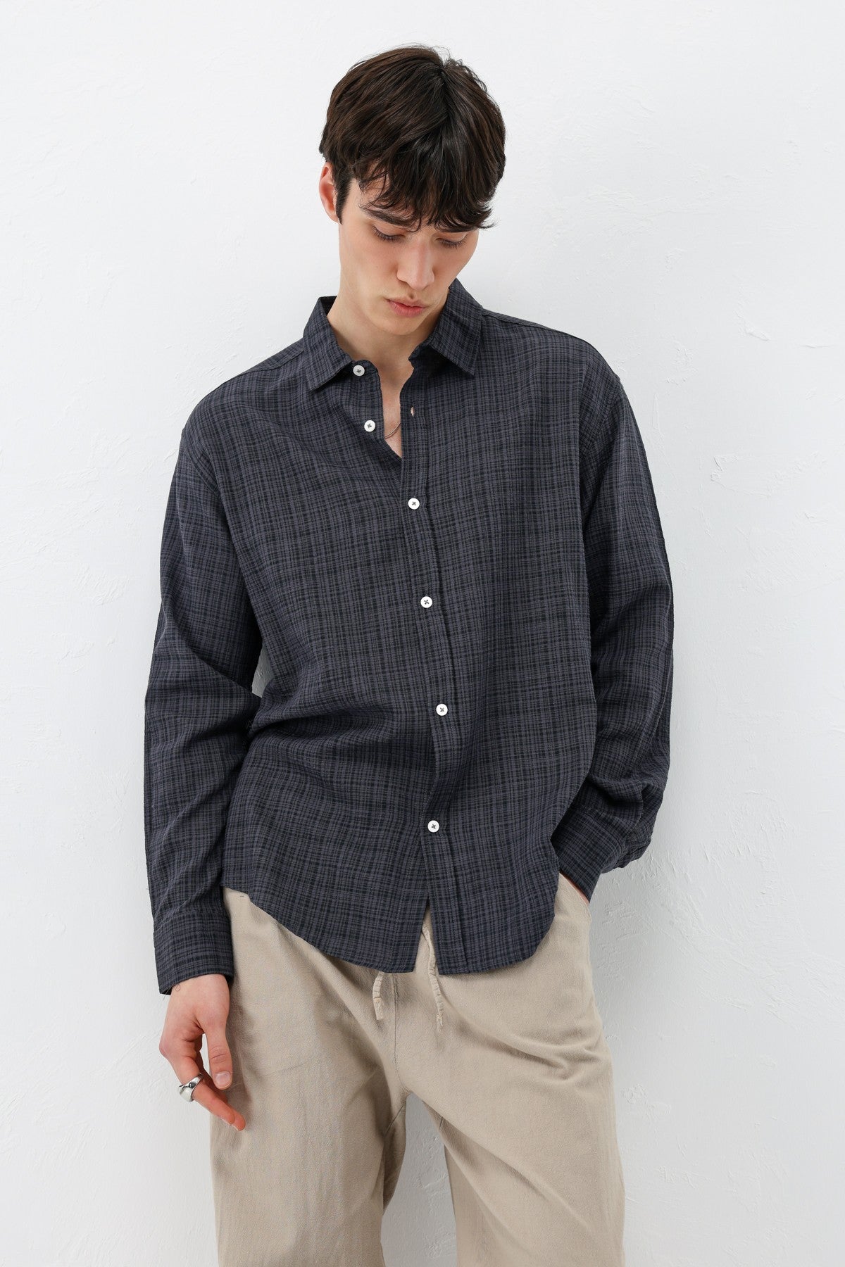 Textured Linen-Look Oversized Shirt