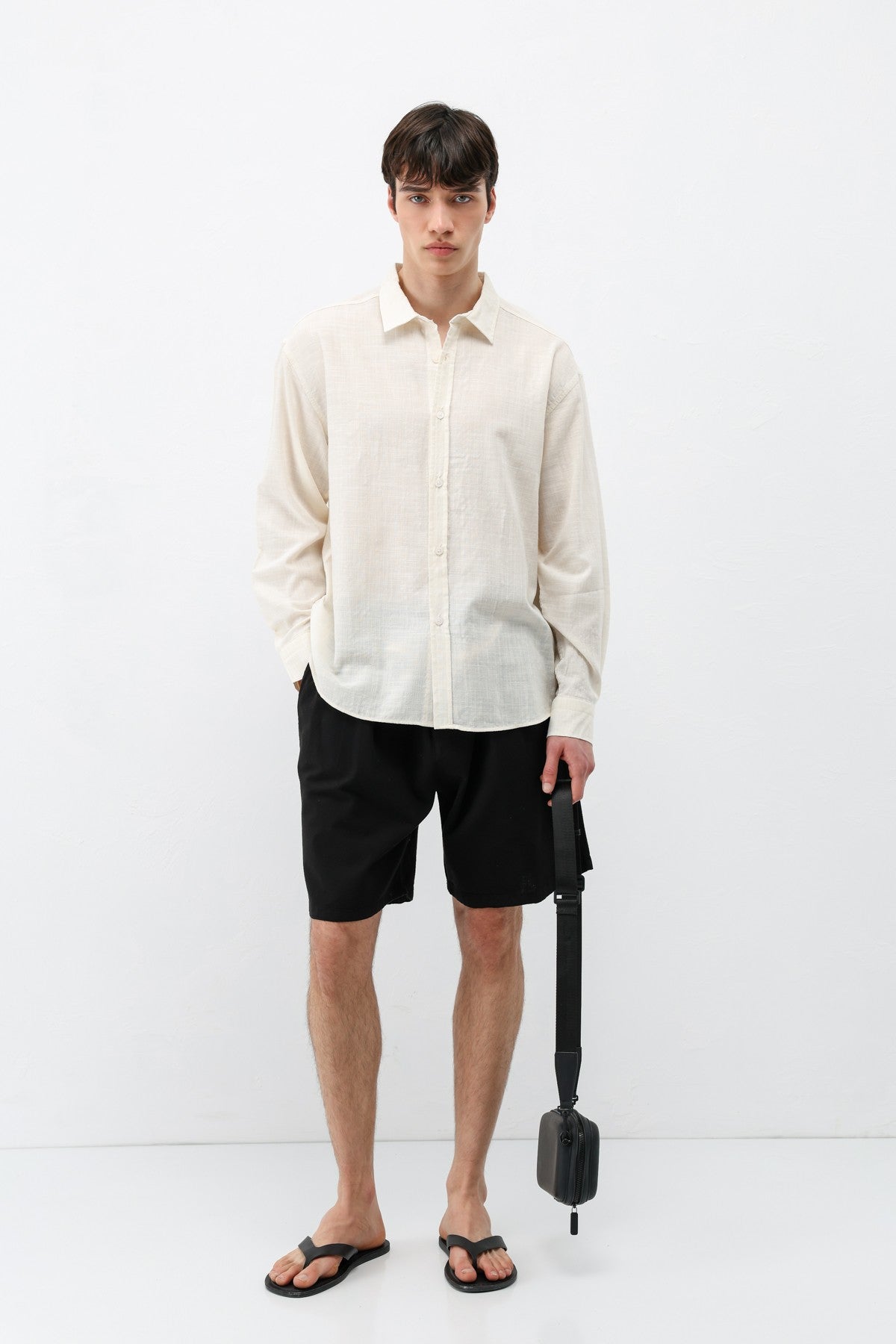 Textured Linen-Look Oversized Shirt