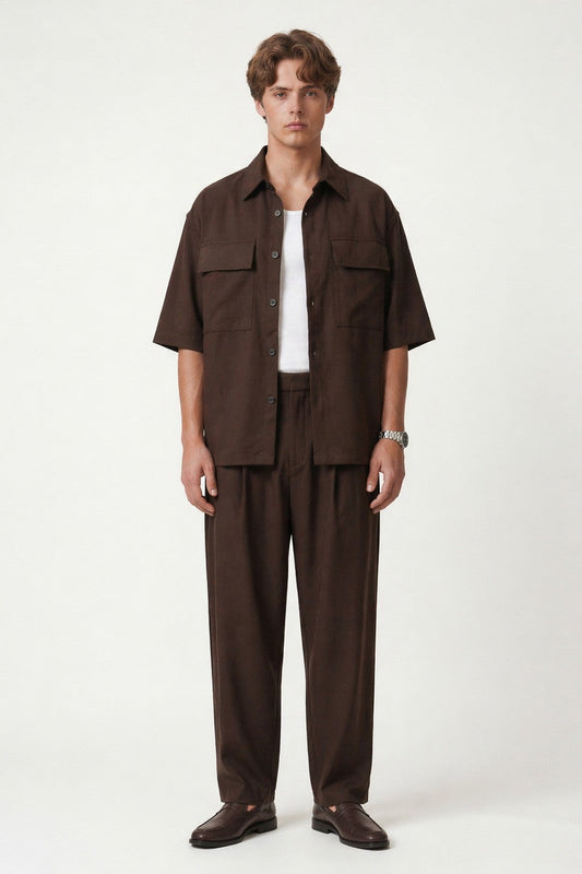 Oversized Stretch-Fabric Shirt with Pockets