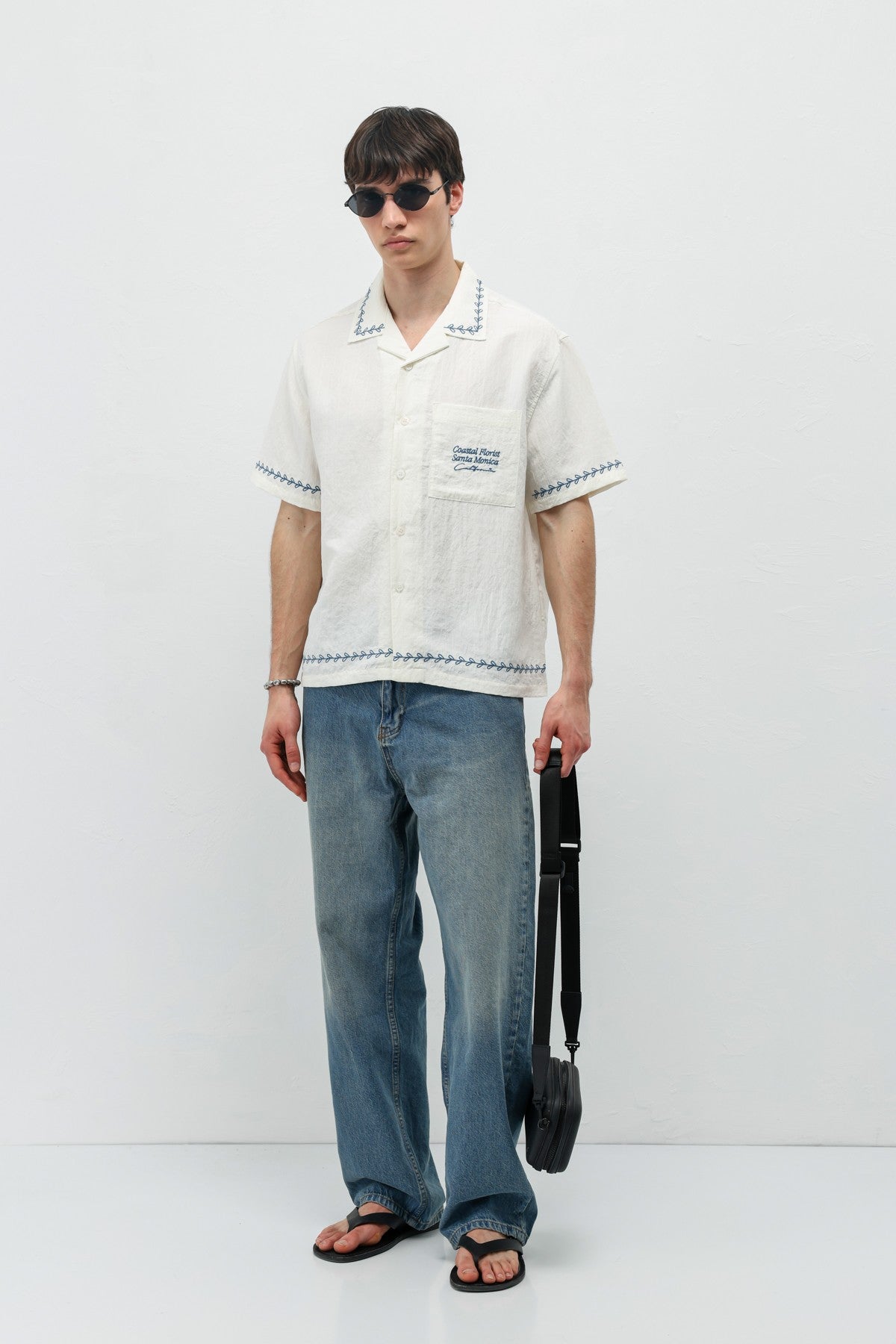 Oversized Linen Shirt with Printed Text
