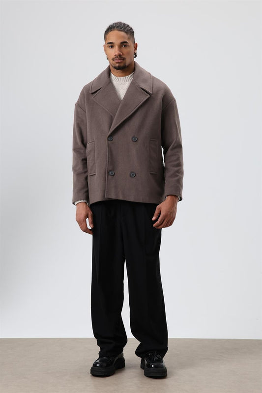 Oversized Double-Breasted Short Napped Wool Jacket