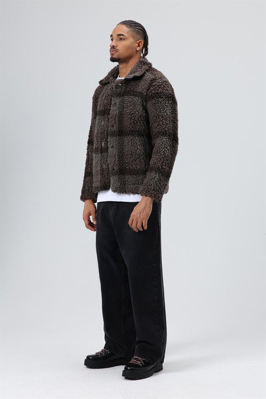 Oversized Plush Checkered Jacket