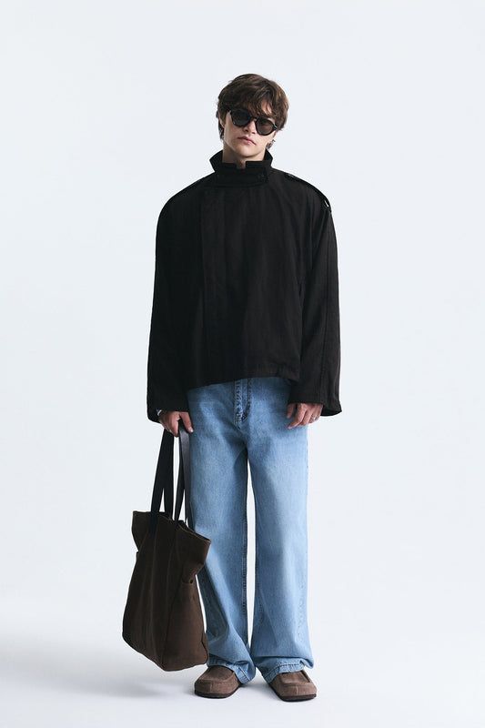 Oversized Button-Up Stand-Up Collar Coat