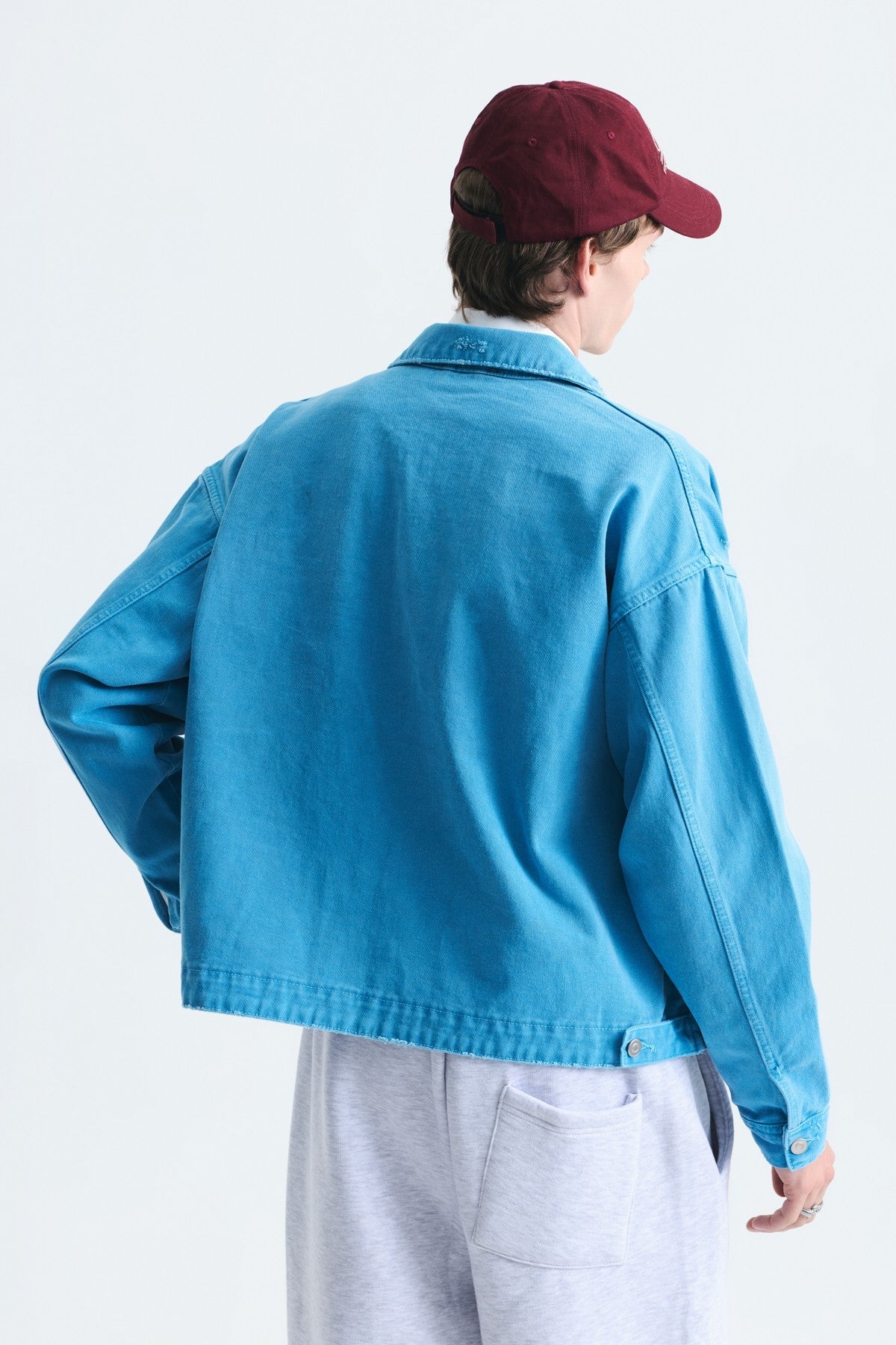 Oversized Zipper-Front Denim Jacket