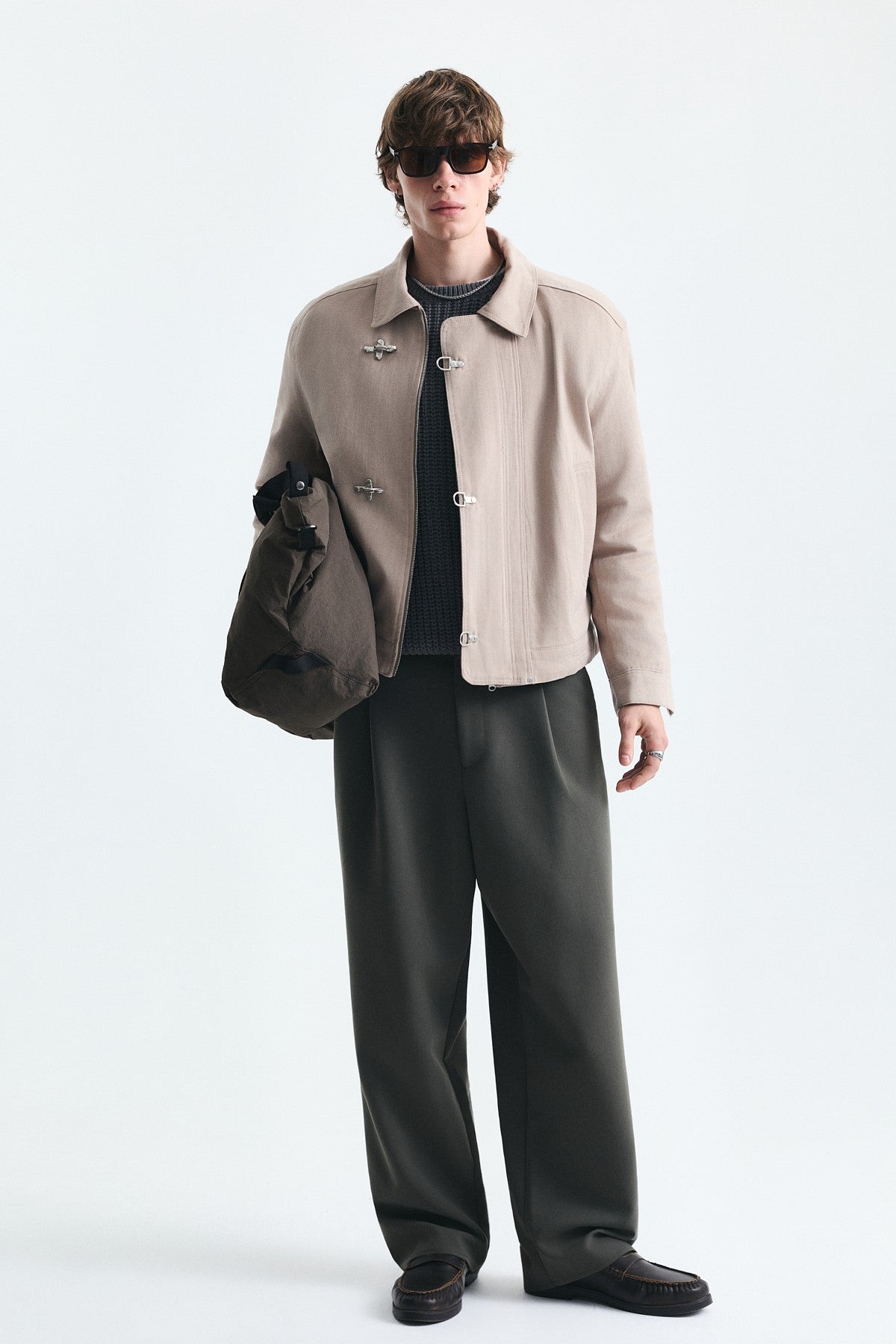 Crop-Fit Metal Clip-Closure Jacket