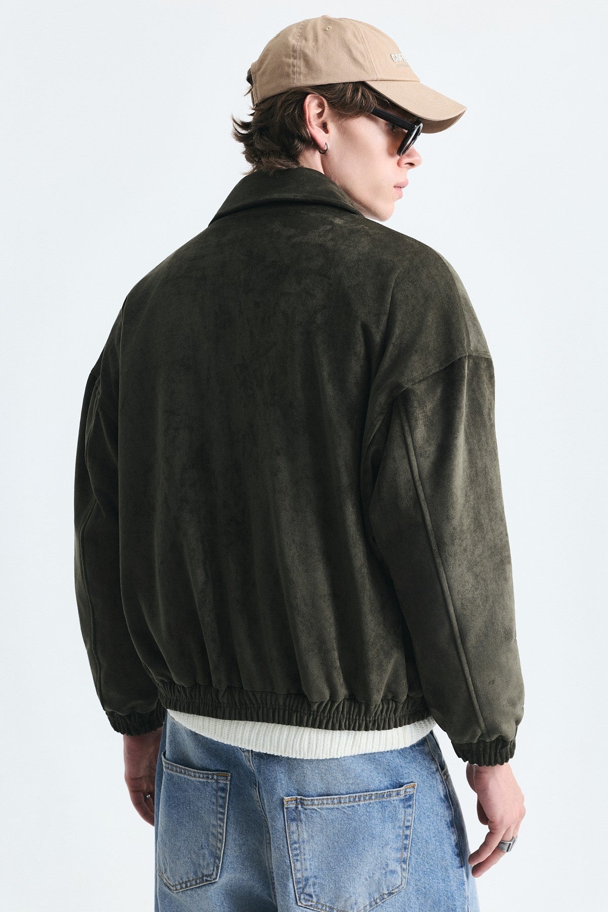 Oversized Polo-Collar Faux Suede Jacket